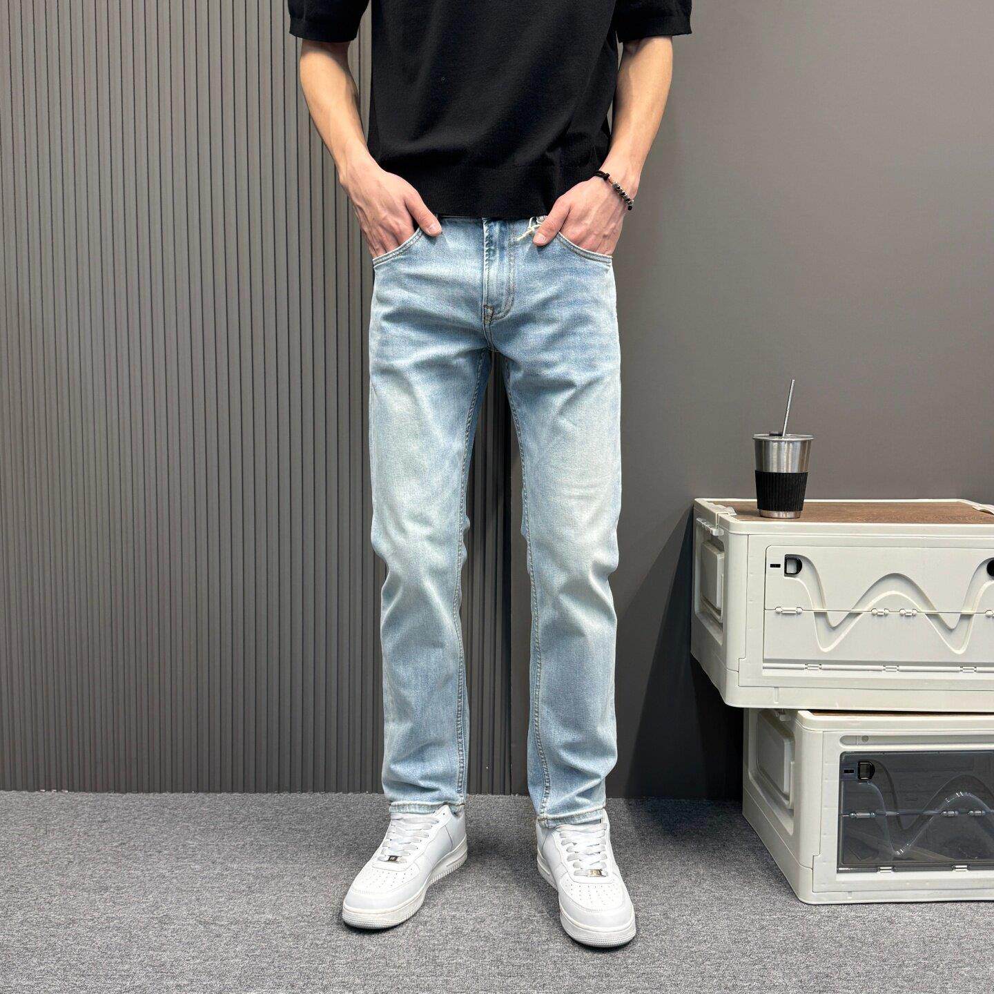 潮牌浅色牛仔裤男士2026新款春夏季薄款男裤宽松直筒休闲裤子男款