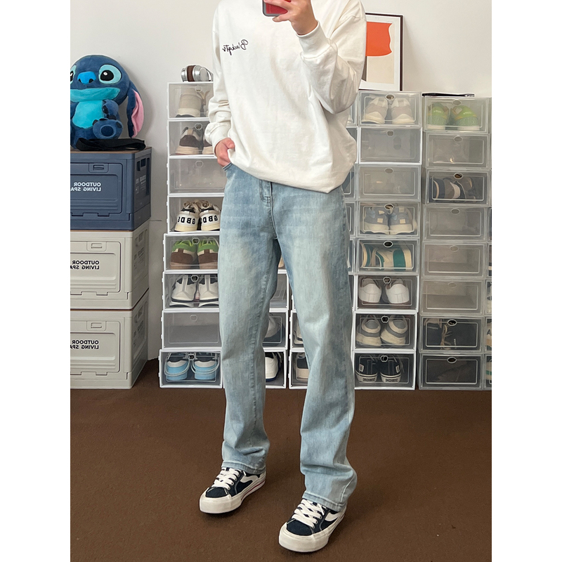 布老哥Blog复古做旧微弹直筒牛仔裤男美式窄版休闲百搭长裤子K368