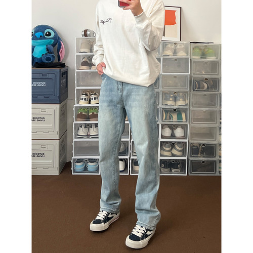 布老哥Blog复古做旧微弹直筒牛仔裤男美式窄版休闲百搭长裤子K368