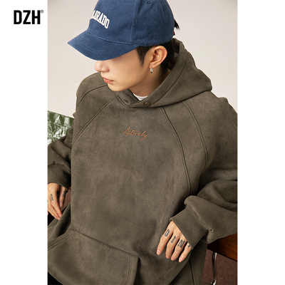 男生绿色刺绣卫衣男春季麂皮绒2025新款外套美式复古上衣春款衣服