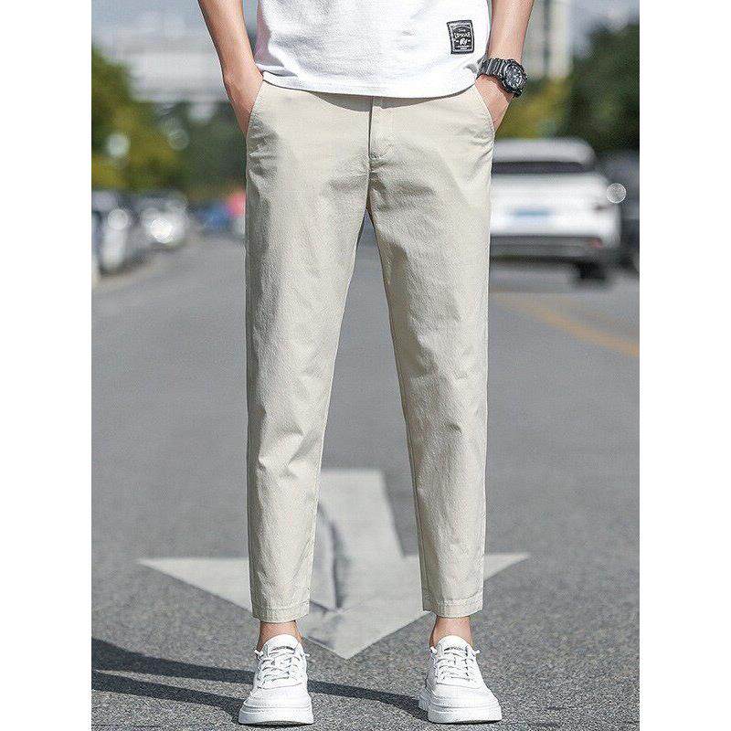 夏季薄款休闲裤男冰丝棉九分裤修身微锥小脚裤男生运动潮流裤子