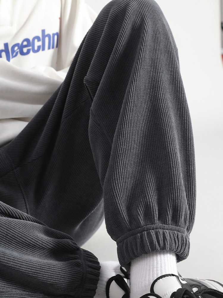 男士秋冬款裤子男新款灯芯绒卫裤加厚运动裤冬季加绒束脚休闲长裤