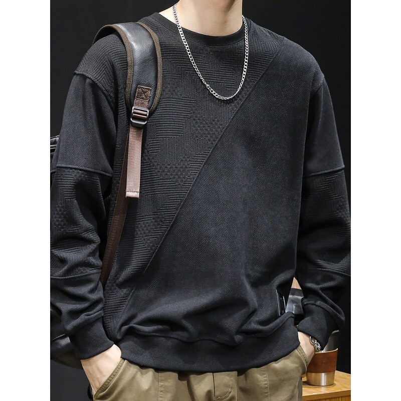 潮牌加绒卫衣男春秋款拼接男款衣服春季2025新款男士长袖大码男装