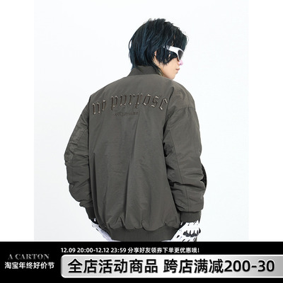 A carton刺绣高街MA-1飞行夹克冬季外套男宽松棉服美式棒球服棉衣