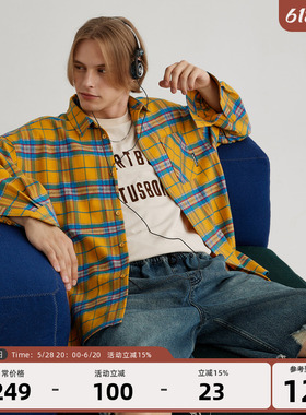 HeartBoon 黄色格子长袖衬衫男设计感美式复古宽松情侣潮牌外套女