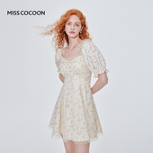 MISSCOCOON微珠光印花连衣裙宫廷袖 收腰公主裙夏新款