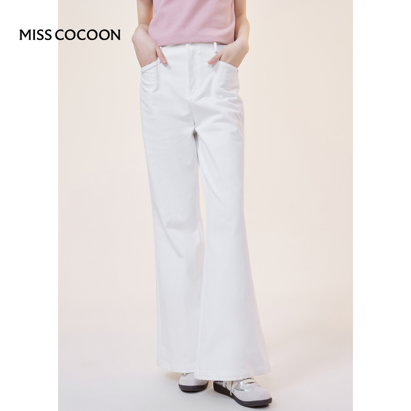MISSCOCOON微喇阔腿白色牛仔裤双芯弹力不鼓包时尚百搭秋款