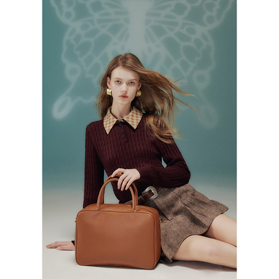 MISSCOCOON学院风可拆衬衫领绞花纹羊毛混纺针织衫毛衣冬新款