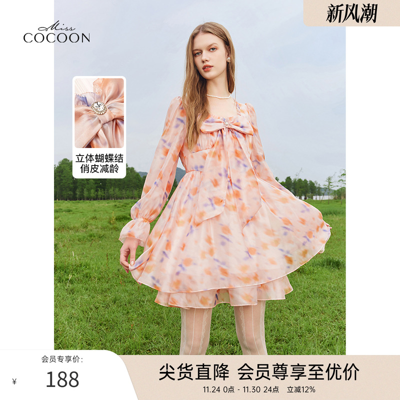 COCOON浪漫减龄花卉蓬蓬裙
