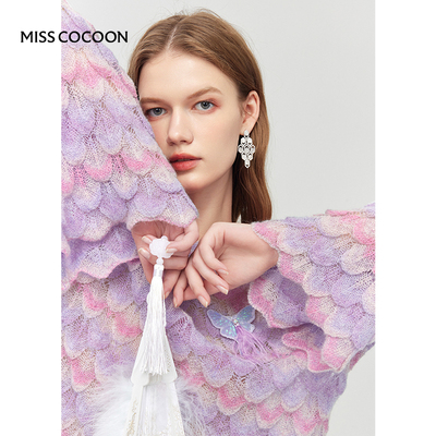 MISSCOCOON炫彩渐变马海毛针织衫孔雀翎袖可拆胸针秋冬新款