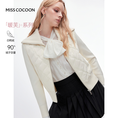 MISSCOCOON大翻领针织拼接菱格羽绒服90白鸭绒外套25冬新款