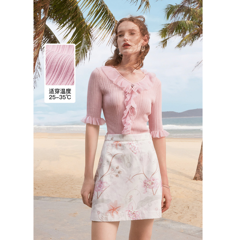 重工荷叶边  大v领 蝴蝶结装饰