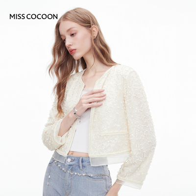 MISSCOCOON白色上衣小香风亮片小众短外套25秋新款