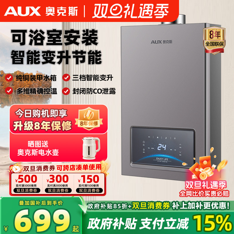 奥克斯平衡式燃气热水器电智能变升恒温可装浴室12升天然气DA10