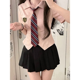 设计感小众上衣小个子jk制服套装 学院风收腰修身 女夏短款 短袖 衬衫