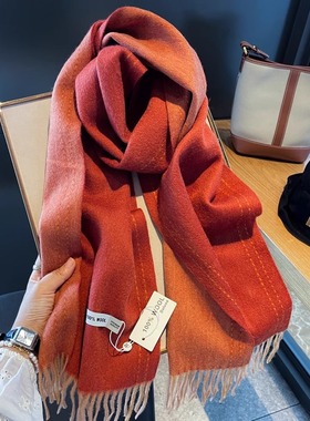 法国BGCG精选澳洲纯羊毛围巾女冬季100%wool双面虚线百搭保暖围脖