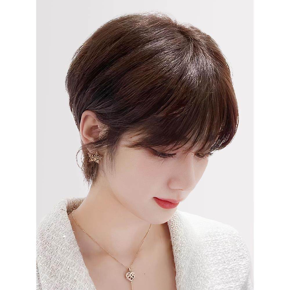 假发女短发发型真发全真人发自然全头光头套波波少年感整顶假发套