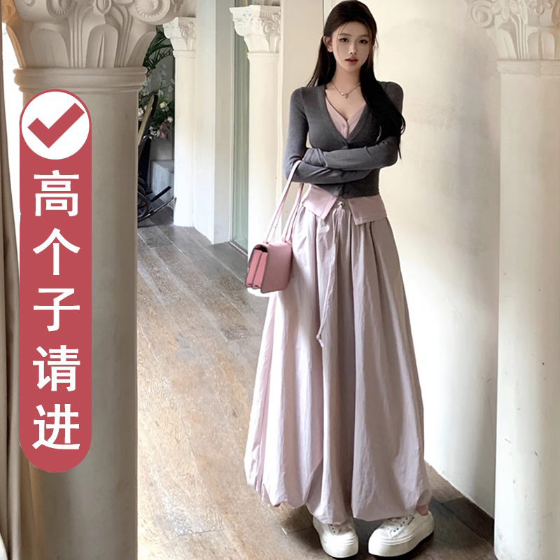 高个子花苞裙半身裙两件套女装显瘦长版早秋季穿搭一整套加长裙子