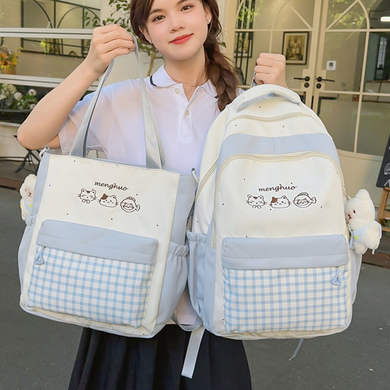 高颜值书包女初中生高中生电脑双肩包韩版简约大学生可爱百搭背包