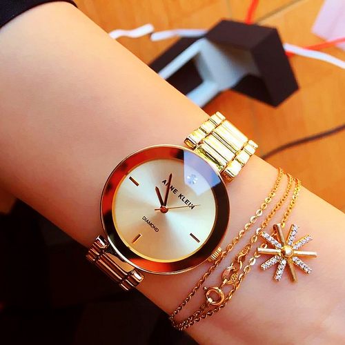 美国代购正品Anne Klein安妮克莱因镶钻金色奢华钢带石英女士手表