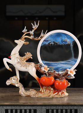 休闲现代高端吉祥鹿一切顺利沙漏流沙绘画装饰品入口酒柜电视柜装