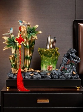 节节高升白菜笔筒摆件