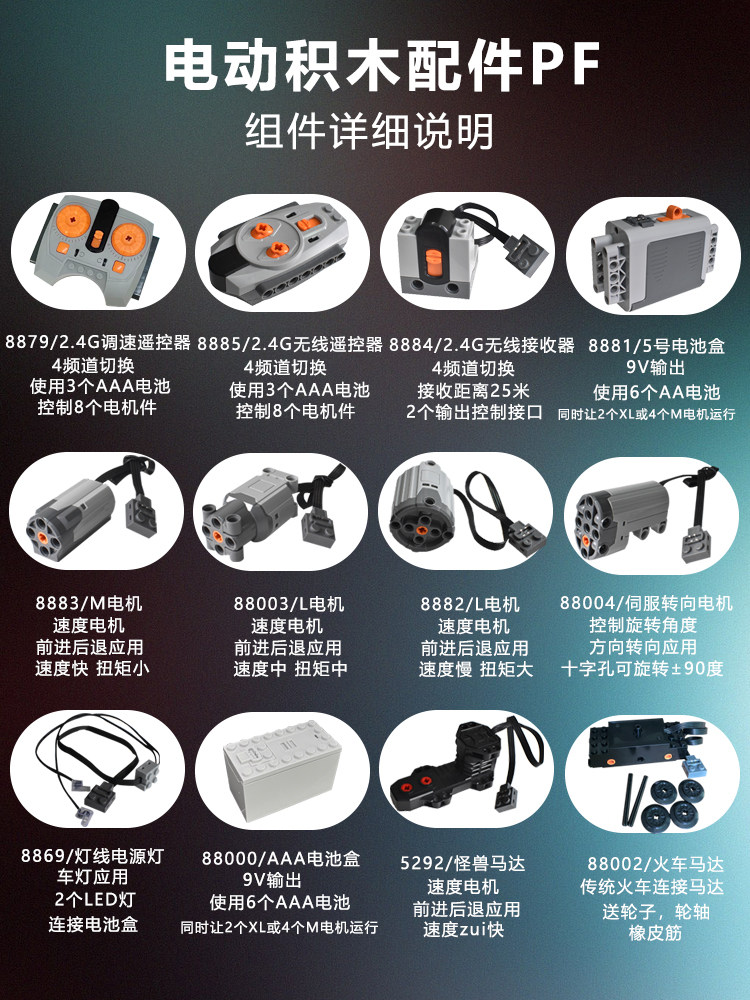 빌딩 블록 모터 모터 M 서보 PF 수정 MOC9686 파워 팩 배터리 박스 원격 제어 수신기 세트 플러그인