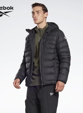 Reebok/锐步 纯色短款连帽保暖运动棉服 男款 黑色FU1699