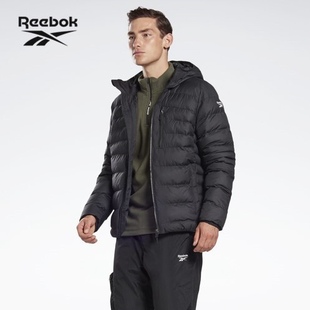 连帽保暖运动棉服 Reebok 纯色短款 黑色FU1699 锐步 男款