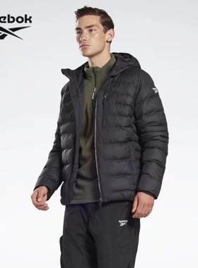 Reebok/锐步 纯色短款连帽保暖运动棉服 男女同款 黑色FU1699