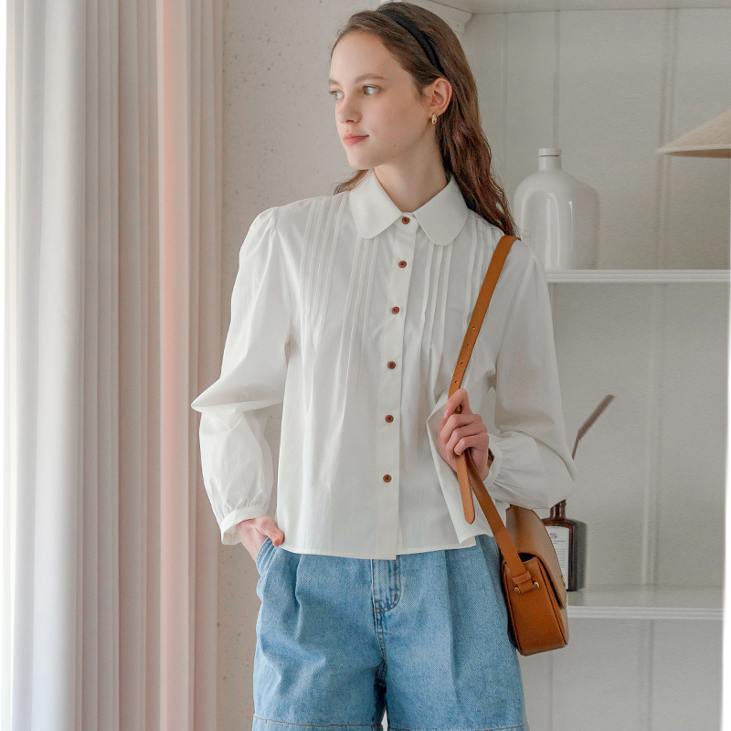 温柔学院风娃娃领长袖衬衫显瘦