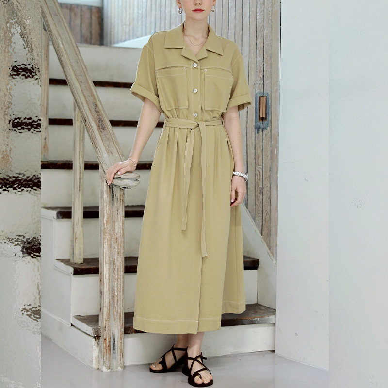 短袖收腰洋气工装风连衣裙2024春夏新款文艺气质高级感别致A字裙,女装/女士精品,连衣裙,淘宝优惠券,粉丝福利购,淘宝优惠卷