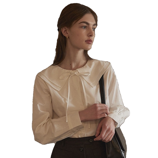 娃娃领衬衫女2025秋季新款长袖白色内搭打底衫时尚洋气上衣衬衣