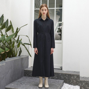 遮肚显瘦过膝长款长袖连衣裙2024春季洋气减龄质感收腰淑女衬衫裙