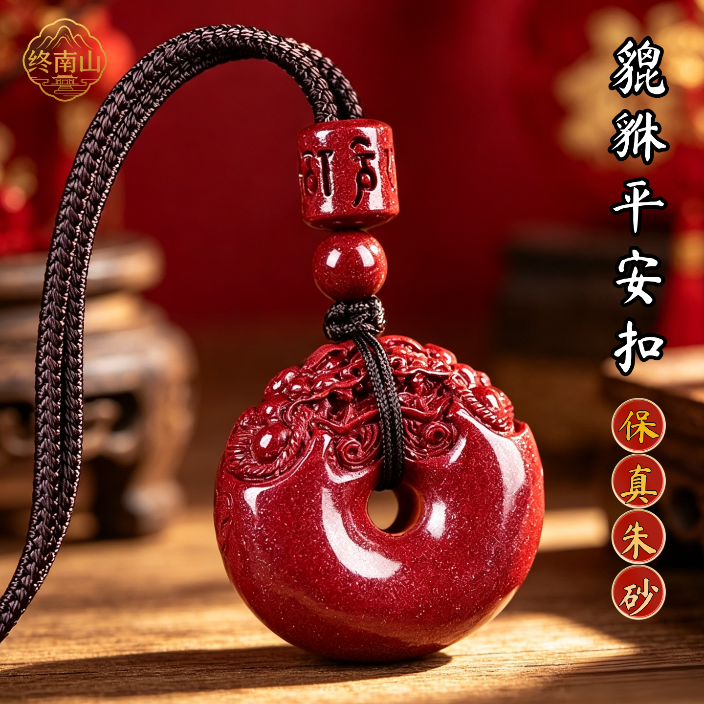 天然朱砂平安扣貔貅吊坠男女款招财运转皮丘项链本命年护符