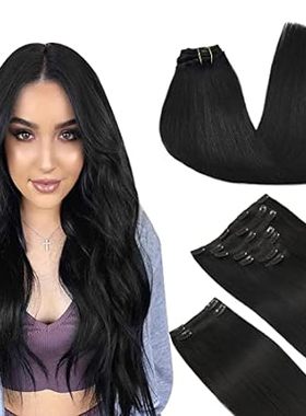 DOORES Hair Extensions Real Human Hair， Jet Black 150g 9p