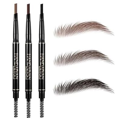Go Ho 3 PCS Eyebrow Pen(Dark Brown，Brown，Black)，Soft Gel