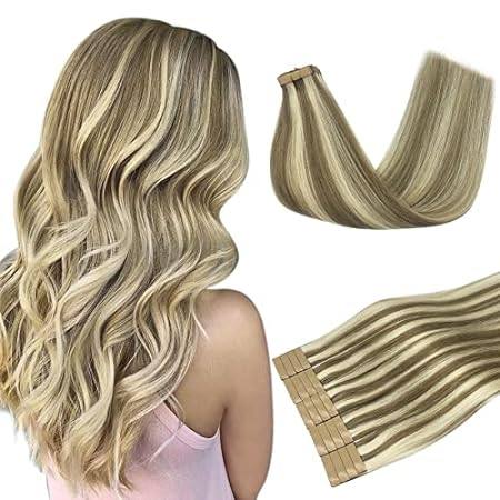 DOORES Human Hair Tape in Hair Extensions， Light Brown Hi