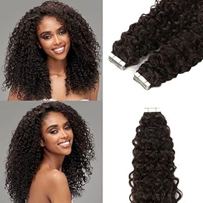 Loxxy Curly Hair Extensions Tape in Human Hair Darkest Br