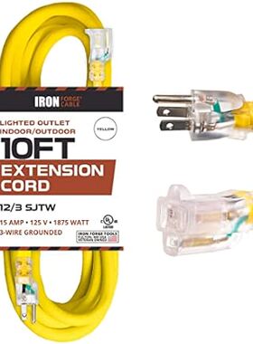 10 Foot Lighted Outdoor Extension Cord - 12/3 SJTW Heavy