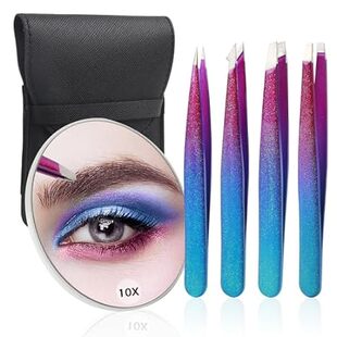 Magnifying Mirror Kit Tweezers Travel 10X with Leathe and