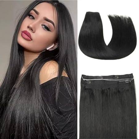 Wire Hair Extensions Real Human Hair 14 Inch 70g #1 Jet B