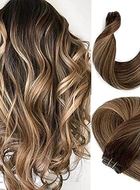 Human Hair Weft Sew in Hair Extensions Brown with Blonde