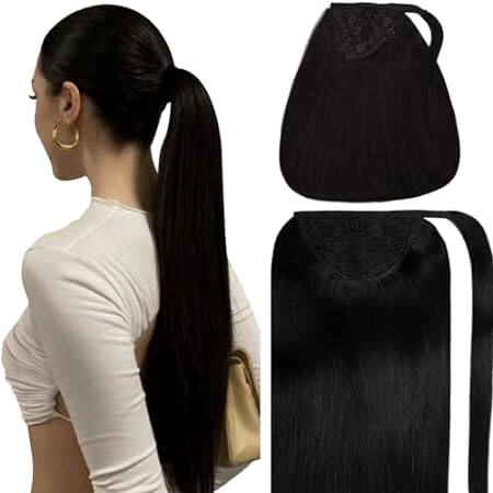 Caliee 20Inch Ponytail Extensions Human Hair Jet Black Cl