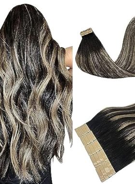 DOORES Human Hair Extensions Tape in Balayage Natural Bla