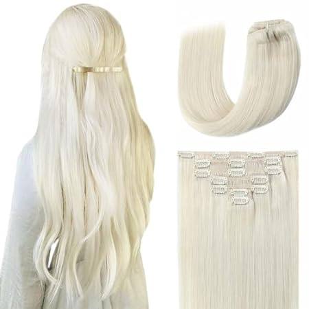 Clip in Hair Extensions Real Human Hair Platinum Blonde S