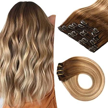 Clip in Hair Extensions Real Human Hair 18Inch Balayage D
