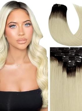 Caliee Clip in Human Hair Extensions R2-60 Ombre Dark Bro