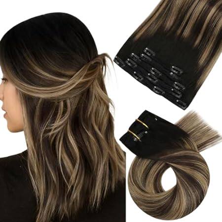 Moresoo Balayage Clip in Hair Extensions Black to Brown w
