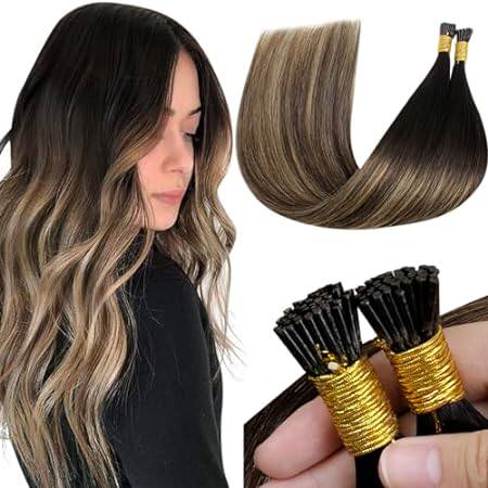 LaaVoo I Tip Hair Extensions Human Hair Natural Black Bal